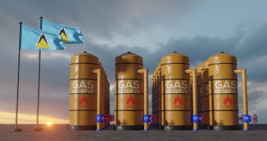 Saint Lucia gaz rezervi, Saint Lucia doğalgaz deposu Saint Lucia bayrağı taşıyan Saint Lucia doğal gaz deposu, doğalgaz yaptırımı, 3D çalışma ve 3D görüntü