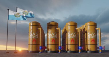 San Marino doğalgaz rezervi, San Marino doğalgaz deposu, San Marino bayrağı taşıyan San Marino doğal gaz deposu, doğalgaz yaptırımı, 3D çalışma ve 3D görüntü