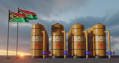 Vanuatu doğalgaz rezervi, Vanuatu doğalgaz deposu, Vanuatu bayrağı taşıyan Vanuatu doğal gaz tankı, gaz yaptırımı, 3D iş ve 3D görüntü