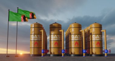Zambiya doğalgaz rezervi, Zambiya doğalgaz depolama deposu, Zambiya bayrağı taşıyan doğal gaz tankı Zambiya, doğalgaz yaptırımı, 3D çalışma ve 3D görüntü