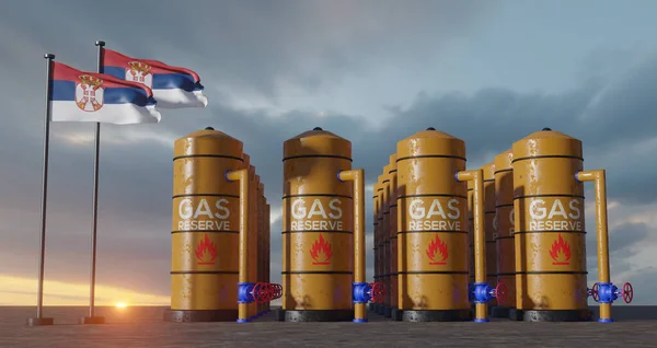 Сербія Газовий Резерв Сербія Газовий Резервуар Натуральний Газ Сербія Прапором — стокове фото