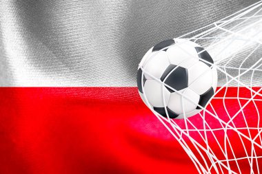 FIFA Dünya Kupası 2022, Polonya Milli Bayrağı net futbol topu, Katar 2022 Duvar Kağıdı, 3D çalışma ve 3D görüntü. Erivan, Ermenistan - 16 Eylül 2022