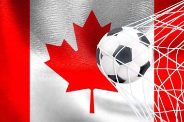 FIFA Dünya Kupası 2022, Kanada Milli Bayrağı ve net futbol topu, Katar 2022 Duvar Kağıdı, 3D çalışma ve 3D görüntü. Erivan, Ermenistan - 16 Eylül 2022