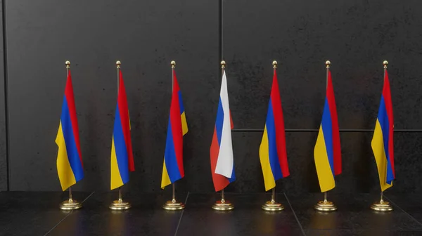 아르메니아와 러시아 Flag Armenia Flag Russia Summit Work Illustration — 스톡 사진