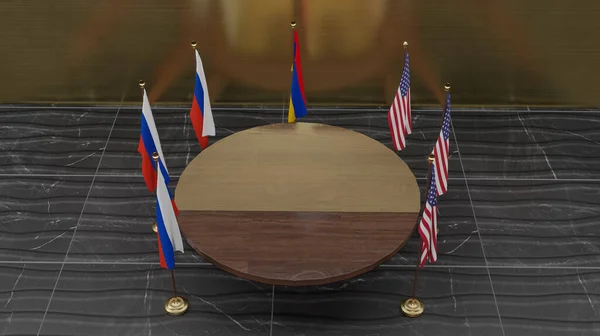 2015 Armenia Russia Usa Table Negotiations Flag Armenia Flag Russia — 스톡 사진