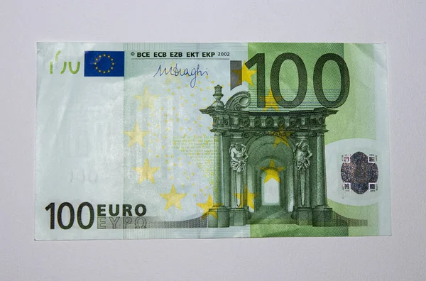 100 Útržek Makra Eurobankovek Zblízka Evropská Stokorunová Bankovka — Stock fotografie