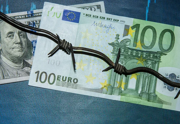 Euro Dolar Çakışmaları Banknot Dolar Banknot Euro Euro Dolar Karşı — Stok fotoğraf