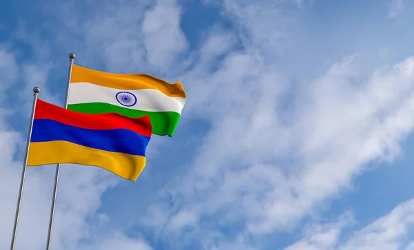 Armenien Och Indien Flaggor Blå Himmel Och Flagga Armenien Och — Stockfoto
