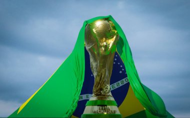 Brezilya. FIFA Dünya Kupası bayraklı, 2022 Dünya Kupası Katar futbol şampiyonu, 3D çalışma ve 3D görüntü, Erivan, Ermenistan - 2022 Ekim 04