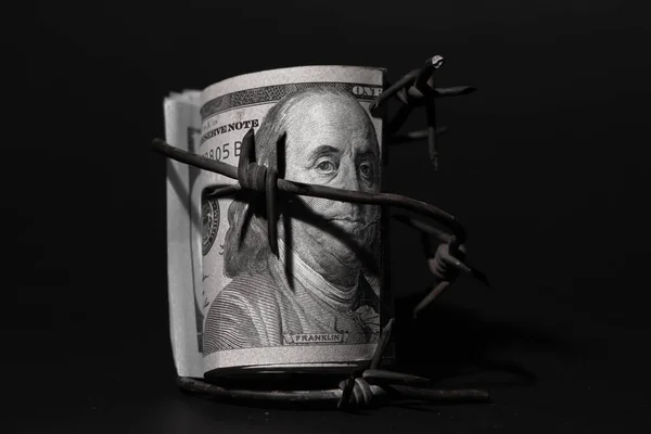 Dollar Banknote Barbed Wire Economic Crisis Background Effect Little Noise — Stockfoto