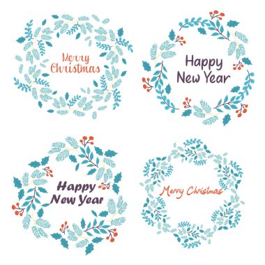 Bir dizi Noel çelengi, çerçeve, sınırlarda 