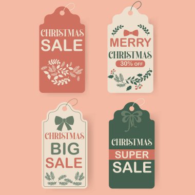 Pastel renklerde Noel indirimi etiketi. Büyük indirim..