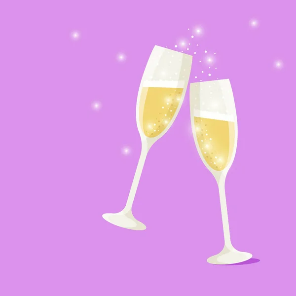 Skleničky Šampaňské Žluté Šeříkovém Pozadí Večírek Vánoce Narozeninová Párty — Stockový vektor