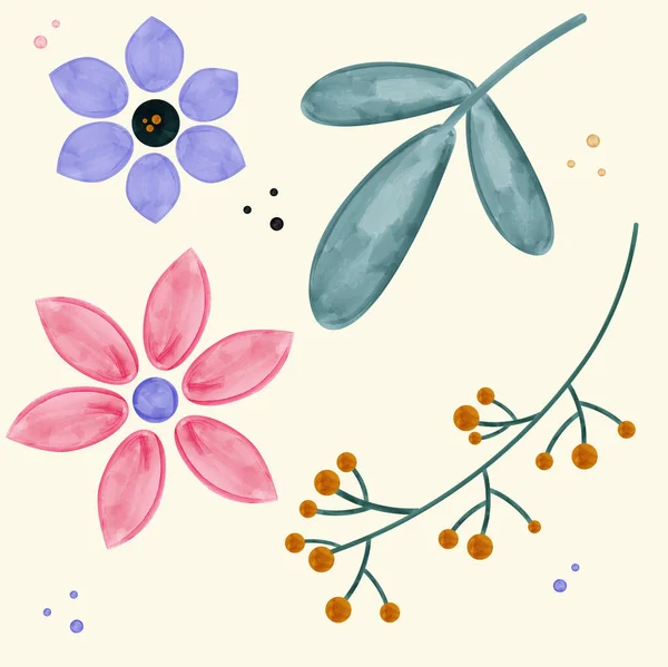 Akvarell Mönster Blommor Blad — Stock vektor