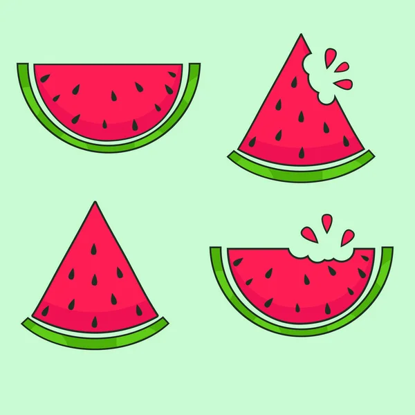 Set Von Wassermelonen Bildern Die Hälfte — Stockvektor