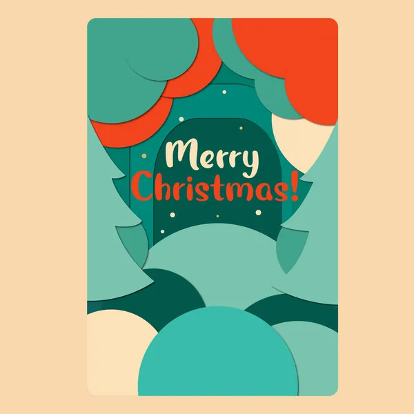 Joyeux Papier Découpé Style Carte Noël Vert Rouge — Image vectorielle