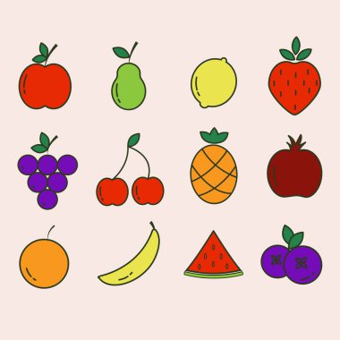 Parlak renkli meyve simgeleri kümesi