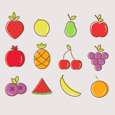 Meyve simgelerinin sulu renkleri