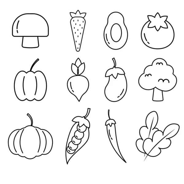 Set Von Symbolen Gemüse Schwarz Und Weiß — Stockvektor