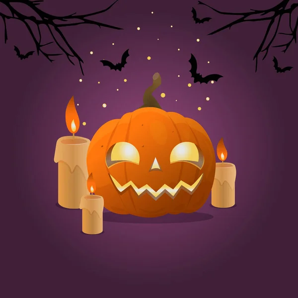 Halloween Pumpkin Candles Bat Branches — Stock Vector