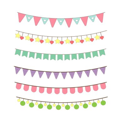 Bayrağı olan partiler için bir çelenk takımı. Doğum günü partileri için dekorasyon, karnaval.