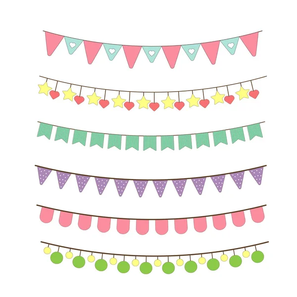 Set Garlands Parties Flag Decorations Birthday Parties Carnival — Stock Vector