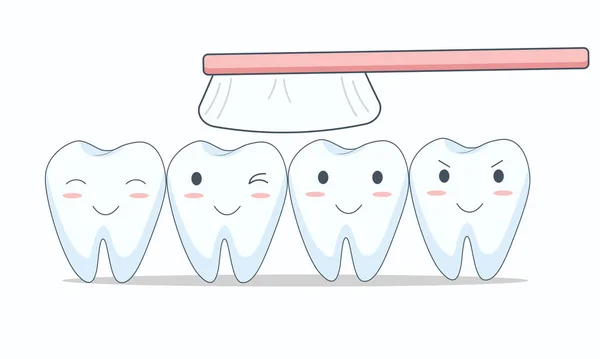 Dientes Dibujos Animados Estado Ánimo Sonriente Aislado Sobre Fondo Blanco — Archivo Imágenes Vectoriales