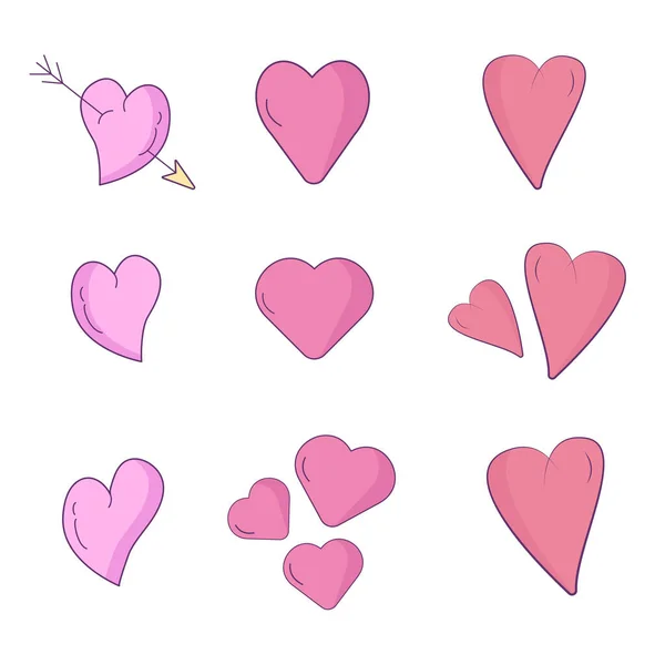 Set Different Hearts Pink Valentine Day — Stock Vector