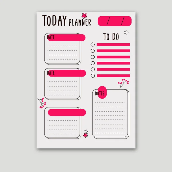 Day Planner Template Bright Pink — стоковый вектор