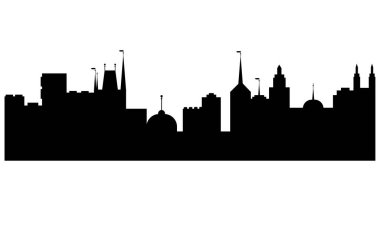 Siyah beyaz şehir silueti. Şehir manzarası. Skyline. Mimarlık manzarası. Skyline