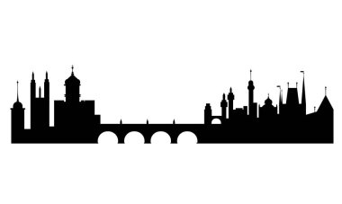 Prag şehrinin silueti siyah beyaz. Skyline