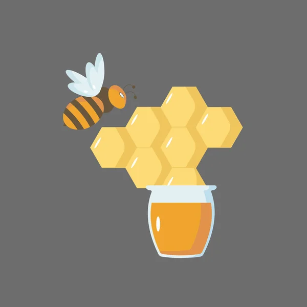 Пчела Сотовым Сотом Банкой Меда — стоковый вектор
