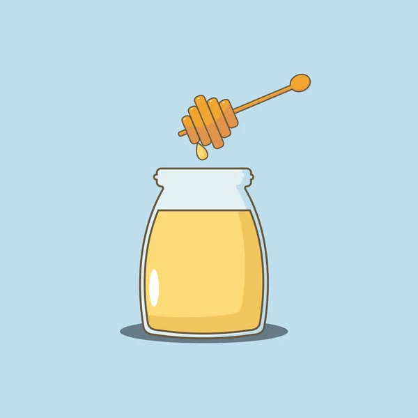 Tarro Vidrio Con Miel Una Cuchara — Vector de stock