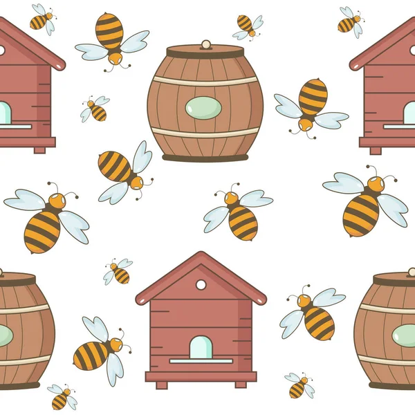 Бесшовный Узор Медом Пчелы Пчелиный Домик Подсказки — стоковый вектор