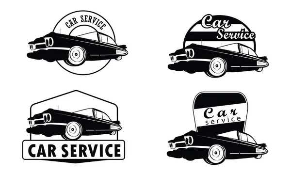 Clássico Vintage Retro Carro Preto Branco Conjunto Design Logotipo Vetorial —  Vetores de Stock