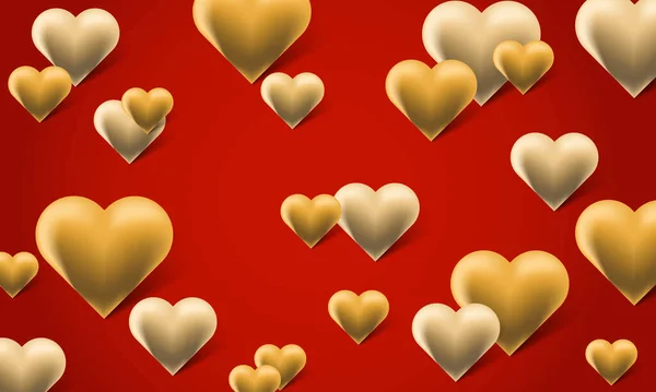 Background Gold Hearts Red Background Valentine Day Love — Stock Vector
