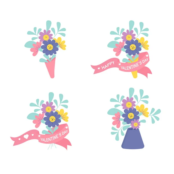 Набор Различных Векторов Цветочных Букетов День Святого Валентина Любовь Праздник — стоковый вектор