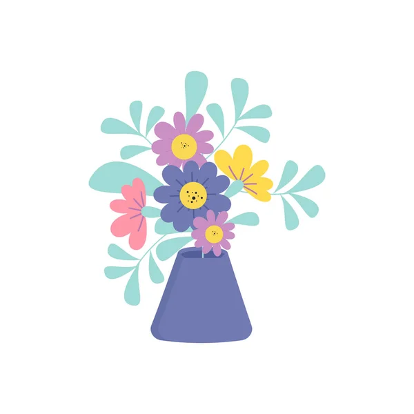 Saksı Vektöründe Bir Buket Çiçek Sevgililer Günü Aşk Tatil — Stok Vektör
