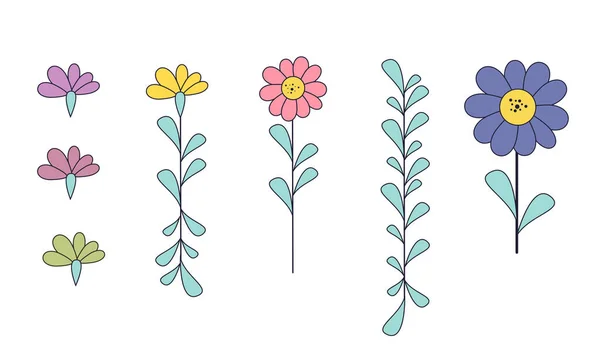 Uppsättning Blommor Och Blad Vektor — Stock vektor