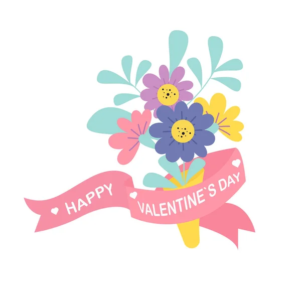 Bouquet Flowers Ribbon Vector Valentine Day Love — Vettoriale Stock