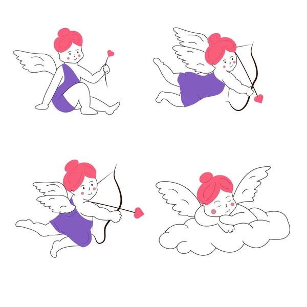 Jeu Caractères Cupidon Fille Ange — Image vectorielle