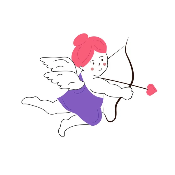 Cupidon Ange Fille Coupe Une Flèche — Image vectorielle