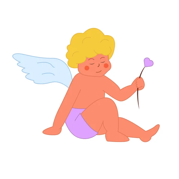 Amor Blonďatý Anděl Sedí — Stockový vektor