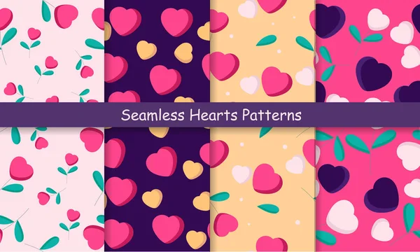 Seamless Heart Pattern Set — Stock Vector