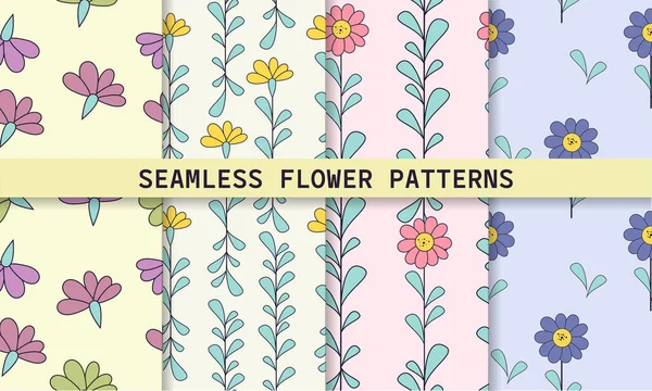 Set Seamless Flower Patterns — Stockvektor