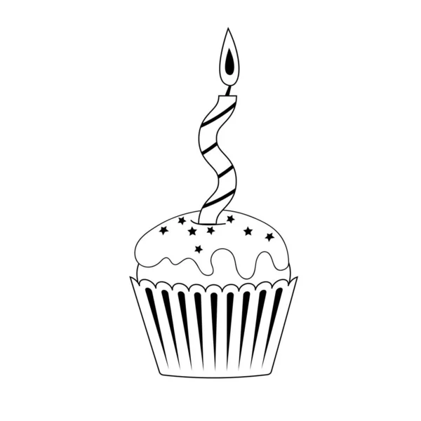 黑白相间的纸杯蛋糕加一根线形蜡烛 — 图库矢量图片