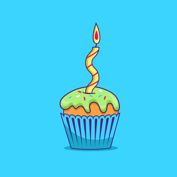 Světlé Barevné Cupcake Svíčkou Modrém Pozadí — Stockový vektor