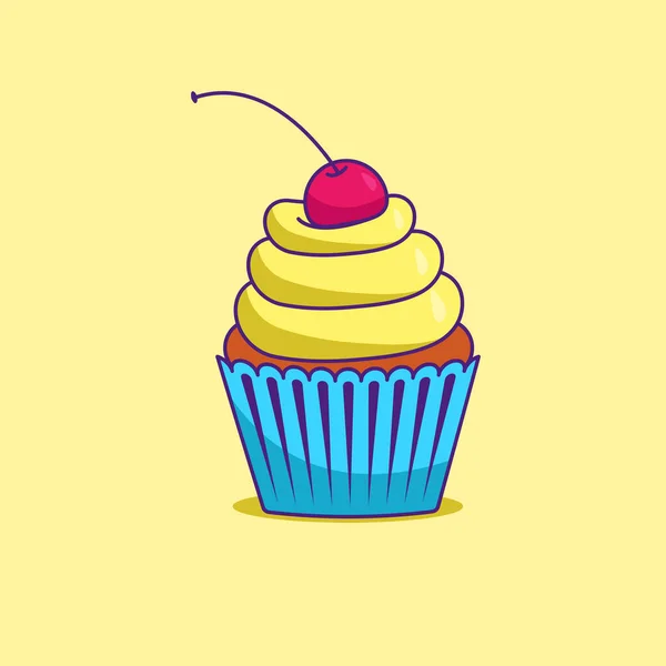 Cupcake Jaune Lumineux Aux Cerises — Image vectorielle