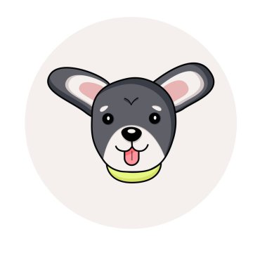 Sarı yakalı gri yüzlü bir köpek tasviri.