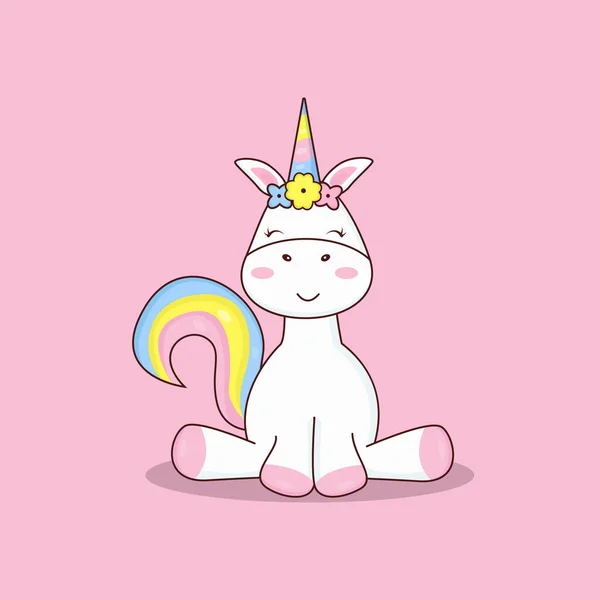 Unicornio Sienta Con Una Cola Arco Iris — Vector de stock